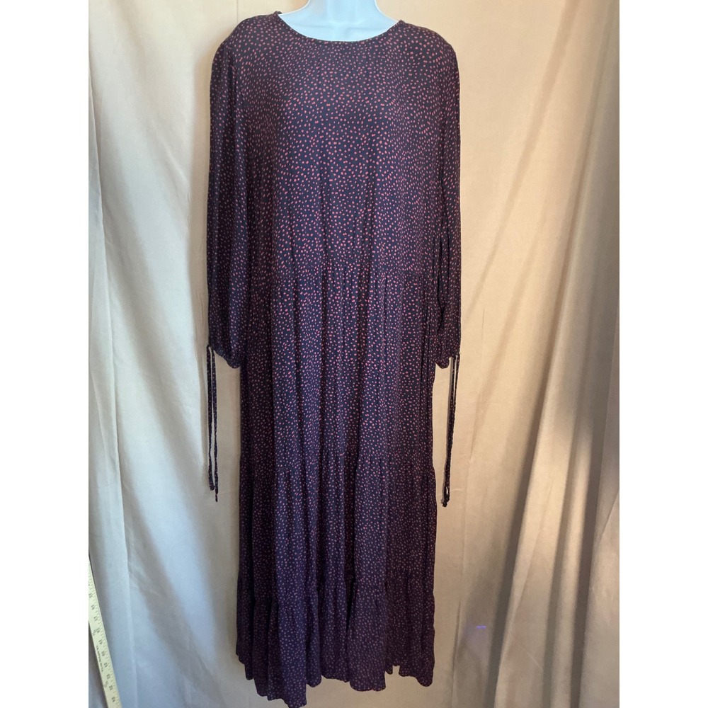 Free Assembly Maxi Dress Womens 3X Navy Red Dot Excellent Tiered Long Sleeve